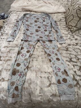 Kids Light Blue Cookie & Milk Cartoon Pajama Set